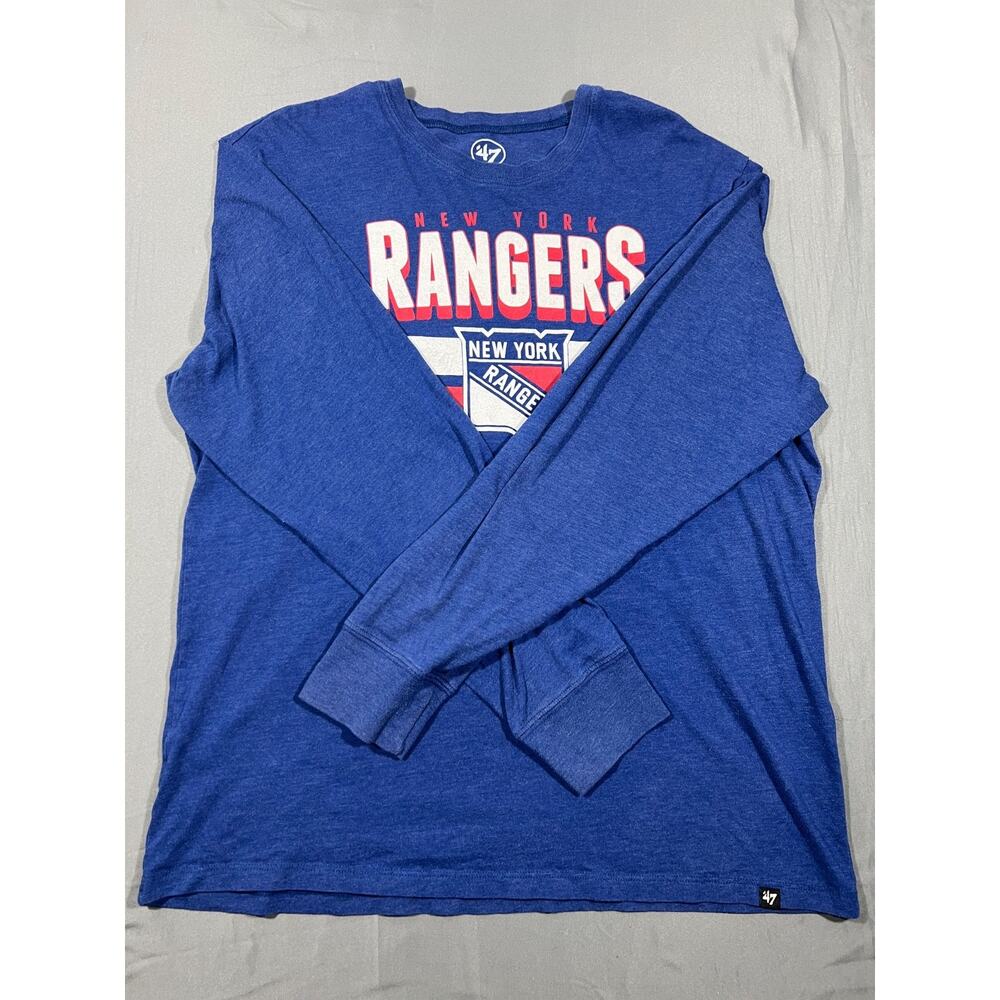 NY Rangers Shirt XL Tall Blue Long Sleeve NHL Hockey 47 Brand Graphic Tee